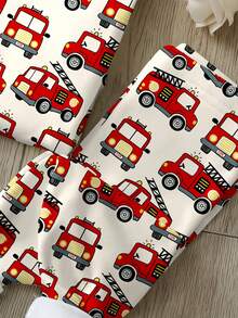 SHEIN Baby Jungen Lässig bequemer süßer Stil Cartoon Auto Muster eng anliegende Langarm Rundhals Hose Pyjamas, geeignet für Herbst/Winter