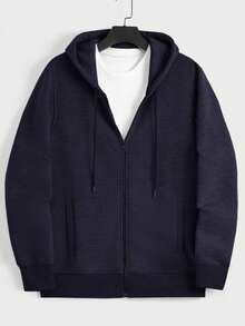 EURMUSE Sudadera con capucha y cremallera sin camiseta para hombres de algodón con cordón ajustable - Azul Marino - Ver 4