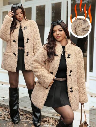 Vionelle Cappotto casual in taglia comoda con collo alto, tinta unita, maniche lunghe, con tasche, imbottitura trapuntata e fodera termica, adatto per le donne alla moda