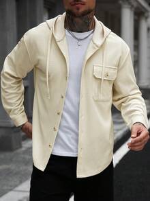 Manfinity CasualCool Áo khoác nam tay dài dệt kim kiểu tổ ong thoải mái, một hàng khuy, một túi, có mũ trùm đầu, phong cách đa năng, thích hợp cho nam đi chơi, dự tiệc, đi nghỉ dưỡng, làm quà tặng tuyệt vời cho bạn trai hoặc chồng, mùa thu đông - Màu be - Xem 6