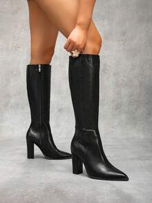 CUCCOO SZL Women's Fashion Pointed Toe High Heel Over-The-Knee Boots For Christmas - Black - View 1