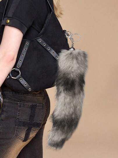 Grunge Punk 1pc Y2K Retro Cute Personalized Versatile High-Quality Brown Ombre Faux Fur Fox Tail DIY Keychain Bag Charm, Suitable For Women/Girls Daily Wear, Holiday Gift