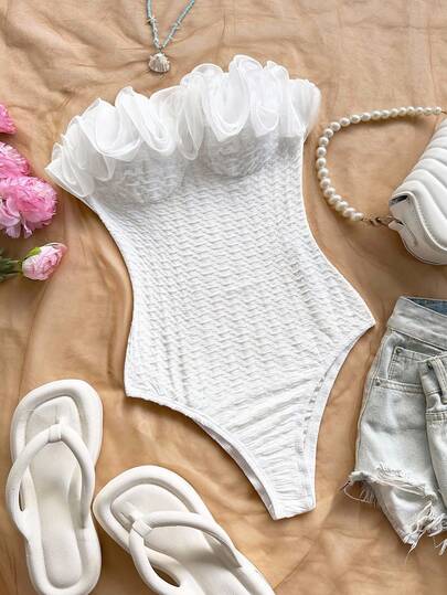 Soleia 大码荷叶边抹胸紧身衣，适合派对、节日、约会、下午茶、度假、音乐节、海滩、夏季服装、波西米亚风、度假、钩针编织、亚麻布