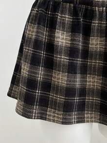 Elamini 复古学院风拉绒格子迷你连衣裙 - 黑色 - 查看 4