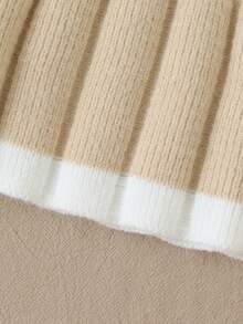 Souflis Souflis Vestido de línea A de punto jacquard con cuello redondo y decoración de lazo hecho a mano, bajo plisado, cómodo para salidas, viajes y uso en casa para niñas bebé - Albaricoque - Ver 6