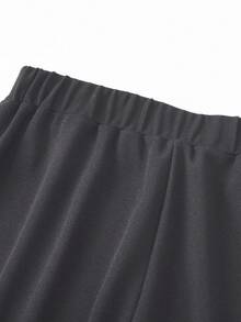 SHEIN Unity Women's Solid Color High Waist Seam Front Elegant Wide Leg Pants - Dark Grey - View 7