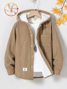 SHEIN Vacaura Tween Boy Basic Casual Corduroy Hooded Fleece Jacket - Brown - View 6