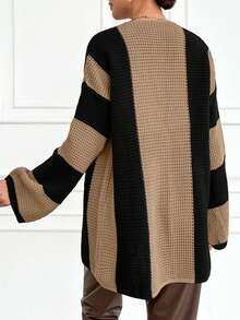 EURMUSE Chaqueta De Suéter De Rayas Con Bloques De Color - Café integral - Ver 2