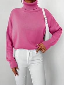 EURMUSE Women's Solid Color Simple High-neck Sweater - Baby Pink - View 3