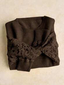 Elaquor Maglione casual elegante e versatile in maglia e patch, adatto per autunno/inverno, taglie comode - Caffè Marrone - Visualizzare 5