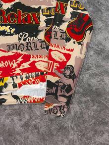 Slaydiva Felpa casual da donna con stampa ritratto da strada, adatta per l'autunno/inverno, si adatta alla cultura hip hop - Multicolore - Visualizzare 5