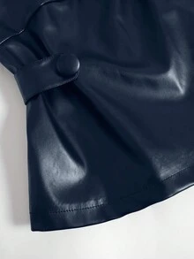 SHEIN Clasi 大码女式纯色双排扣长袖皮夹克，修身机车外套，适合秋冬季 - 藏蓝色 - 查看 6