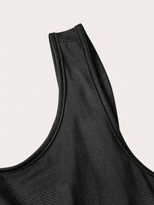 SHEIN Velisys 3 pièces Pack de débardeurs de sport de base, tissu absorbant l'humidité, design croisé, couleur noire, sans couture pour le fitness, le yoga - Noir - Voir 3