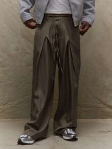 Musero Men Baggy Loose Fit Side Wrap Tailored Pleat Trouser Fall SUMMER SPRING - Dark Grey - View 2