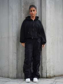 SAYEHFBABY Women Casual Side Drawstring Waist Parachute Cargo Pants - View 1