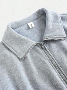 SHEIN Girlism Teen Girls Thermal Lined Half-Open Lapel Zip-Up Sweatshirt High Waisted Thermal Lined Pants Jumpsuit,Suitable For Autumn And Winter, Leisure - Grey - View 6