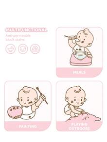 CoComelon X SHEIN 6 Months - 2 Years Old Baby Waterproof, Oil-Proof And Anti-Fouling Vest Waistcoat Protective Bib TPU Material Cute Cartoon Watermelon Rainbow Print Pink Girl, Suitable For Eating Complementary Food, Super Soft, Ultra-Light And Foldable - Multicolor - View 6