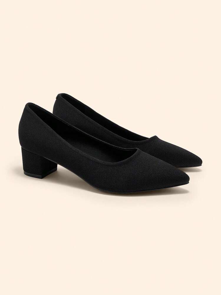 CUCCOO BASICS Women's Fashion Pointed Toe Chunky Heel Comfortable Breathable Fabric High Heels