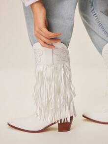 Styleloop Women's Western Boots, Boho Style, Retro American Style, Bohemian, Western Music Festival, Party, Christmas, Halloween Outfit Valentine's Day - White - View 6