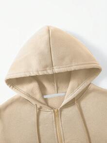 Manfinity Dauomo 男士休闲轻薄卫衣，暖色调，街头摄影风格，返校季，时尚简约百搭，秋季外套，日常穿着，运动风，连帽拉链卫衣，长袖上衣 - 杏色 - 查看 5