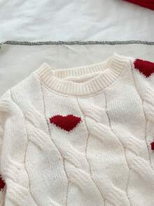 Genkimix Kids Kleine Mädchen Lässig Schul-Stil Set mit Herz Muster, weitem Pullover mit Drop Shoulder und kariertem plissiertem Rock, Herbst/Winter