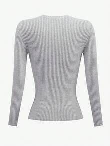 EMERY ROSE Camiseta de manga larga de cuello redondo con ajuste ceñido y forro térmico para mujer, gris - Gris - Ver 4