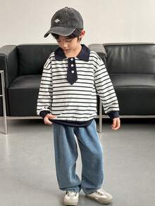 Genkimix Kids 2pcs Young Boys Casual Long Sleeve Top And Pants Denim Two Pieces Outfits