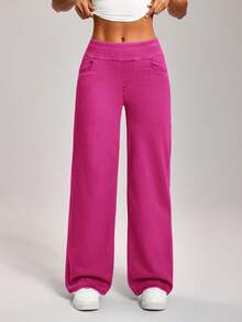 Flexra 女式松紧腰阔腿宽松休闲百搭牛仔裤 - 粉色 - 查看 5