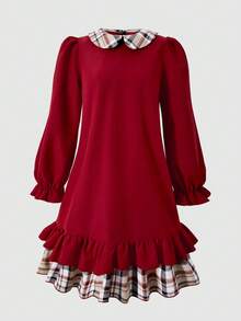 青少年女孩彼得潘领泡泡袖荷叶边下摆连衣裙 - 彩色 - 查看 4