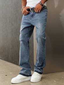 Manfinity EMRG Herren Lässig Street Style ausgewaschene weite Bein Jeans, Herren Relaxed Jeans