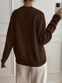 DAZY Casual Color Block Henley Neck Pullover, Soft Knit 2 In 1 Sweater For Women - Brown - View 3