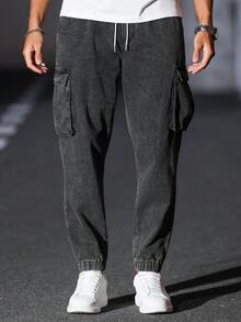 Manfinity Homme Quần jogger nam kiểu dáng thường ngày, quần thể thao cargo nam. - màu đen - Xem 7