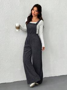 SHEIN EZwear 女式简约休闲工装裤，深灰色，适合秋冬季日常穿着 - 深灰色 - 查看 6