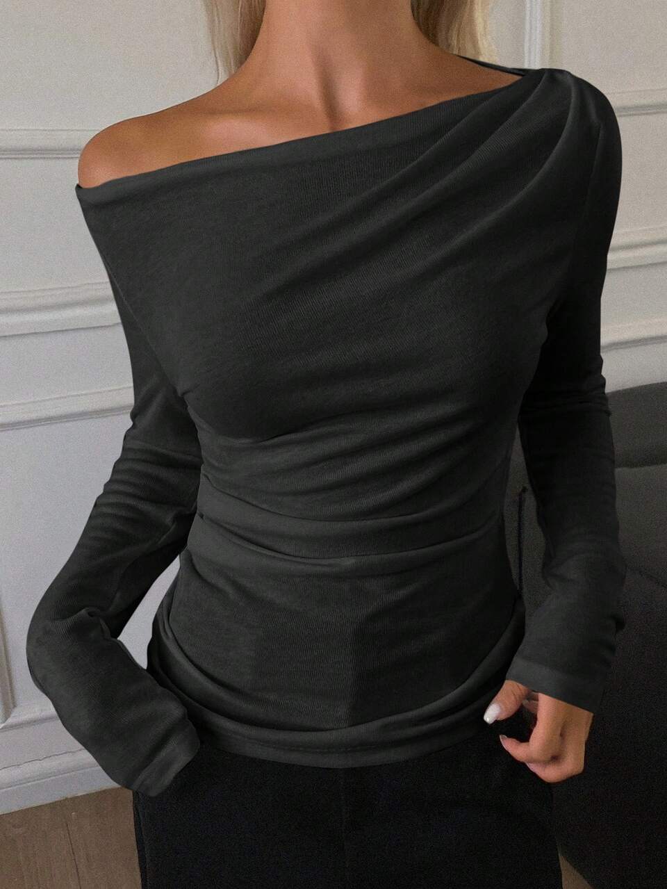 Women's Elegant City Casual Slim Fit Off Shoulder Long Sleeve T-Shirt Vacation Outfits Women