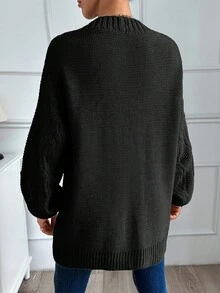 EURMUSE 女士粗针织细节超大开衫 - 黑色 - 查看 3