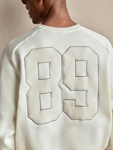 AKNOTIC Men's Casual Everyday Letter Embroidery Raglan Sleeve Pullover Sweatshirt, Autumn, For Christmas, New Year Glamour - Light Yellow - View 1