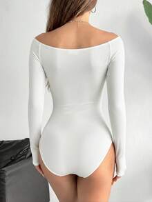 SHEIN EZwear 1件套白色针织露肩女式紧身衣 - 白色 - 查看 2