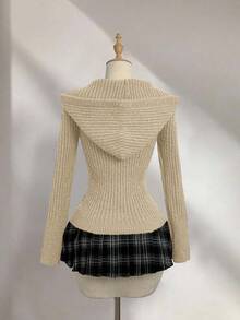 Elamini Áo len trùm đầu màu trơn đa năng thường ngày dành cho nữ - Màu Khaki - Xem 2