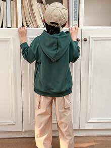 Genkimix Kids Young Boy Casual Loose Fit Drop Shoulder Long Sleeve Hoodie Sweatshirt Set - Dark Green - View 2