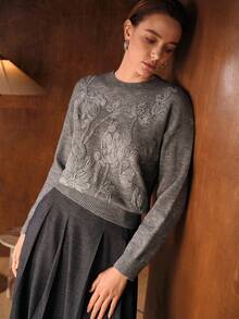 MOTF PREMIUM WOMEN'S JACQUARD EMBROIDERED SWEATER, CASUAL DESIGN, AUTUMN/WINTER - Grey - View 7