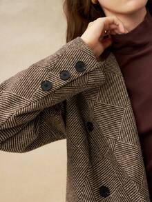 Franclia Women's Retro French Style Patchwork Blazer Collar Jacket, Suitable For Commuting, Autumn/Winter - Brown - View 7