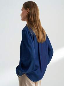 INAWLY Women's Solid Color Casual Shirt, Suitable For Commuting In Autumn - Blue - View 7