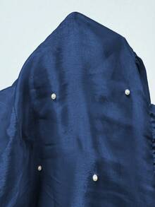 DreamSkyne Plus Size Women's Pearl Beaded Bow Flare Sleeve Blouse - Navy Blue - View 6