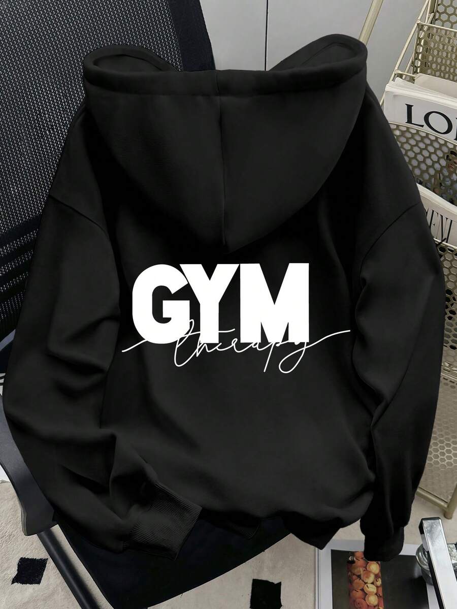 SHEIN Women's Letter Print Casual Drop Shoulder Sweatshirt - Black - View 1