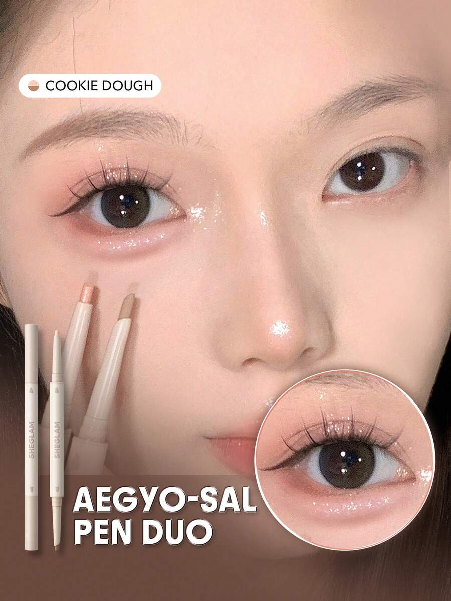 SHEGLAM Lumi-Eye Aegyo-Sal Pen Duo-Cookie Dough Brand Beauty Makeup Face Paint Cosmetic For Women Girls Perfect For Fall Winter Ideal For Y2K Fancy Fashion Suitable For Birthday Christmas Present Party Ready Best Color