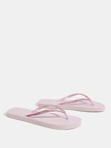 Women's Fashionable Glitter Pink Flat Flip Flops, Comfortable Sandals, Beach Shoes Suitable For Home, Vacation And More Occasions