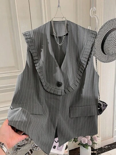 GlowEve CURVE 大码圆点无袖背心，褶边设计，宽松仿口袋设计