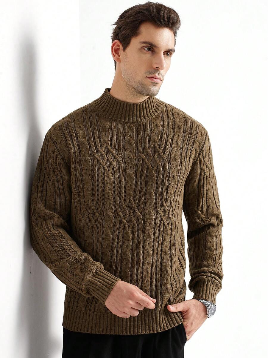 Manfinity CityGents 男士休闲圆领绞花针织长袖毛衣，秋冬季