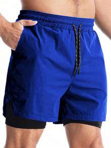 Manfinity Sport Corelite Pantaloni scurți sport casual pentru bărbați, în stil Boyfriend, cu cravată în față, cu două straturi, ținute zilnice