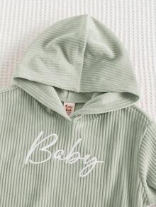 Cozy Pixies 2件套女婴字母图案针织柔软连帽长袖保暖套头卫衣套装 - 綠色 - 查看 5